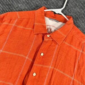 Tommy Bahama Linen Shirt Mens Large Orange Check Long Sleeve Button Up Relax